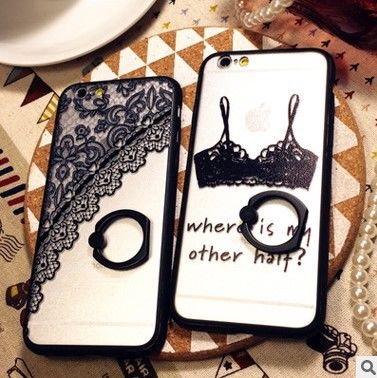 Tính cách Black Lace Điện thoại di động Covers Trường hợp Sơn với Stand Holder IPhone 6
